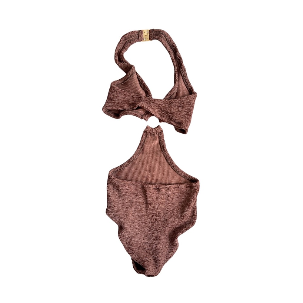 Hunza G Ursula Halter One Piece Swimsuit Brown Crinkle Cutout Monokini One Size - Picture 13 of 14